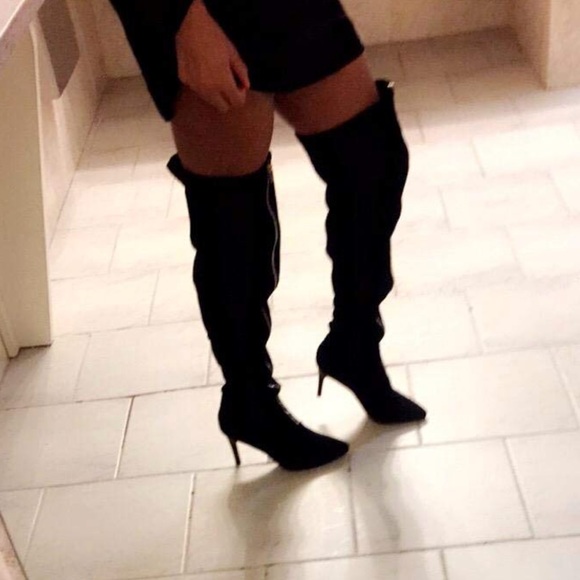 Boutique Shoes - Zipper Over The Knee Stiletto Heel Slouch Boots